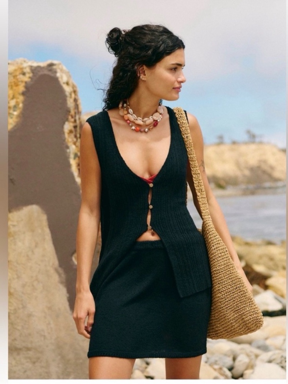 Free People Beach Rhea Black Knit Swim Cover-Up M New